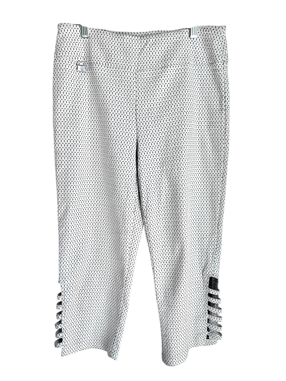 Joseph Ribkoff White Black Line Print Capri Pants Size 10